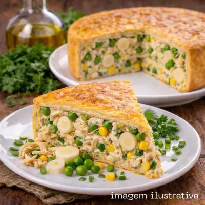Torta de Frango com Palmito e Ervilha