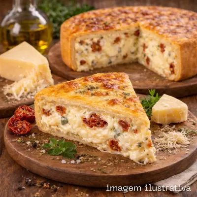 Torta de Quatro Queijos e Tomate Seco